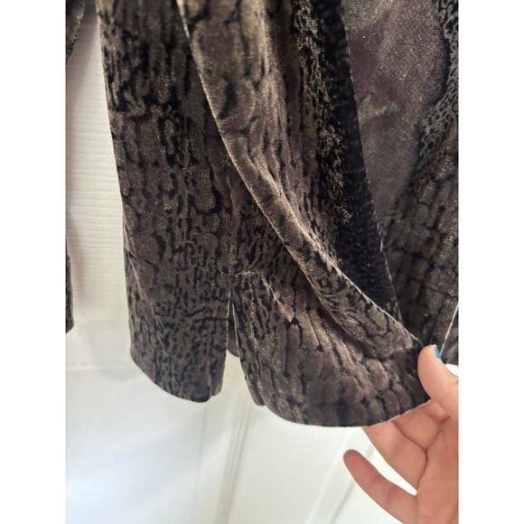 Vtg 90s Velvet Snake Skin Print Brown Button Up Top Size Small Grunge Mob Wife - Picture 7 of 9